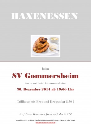 Haxenessen beim SVG - 30.12.14 ab 19 Uhr